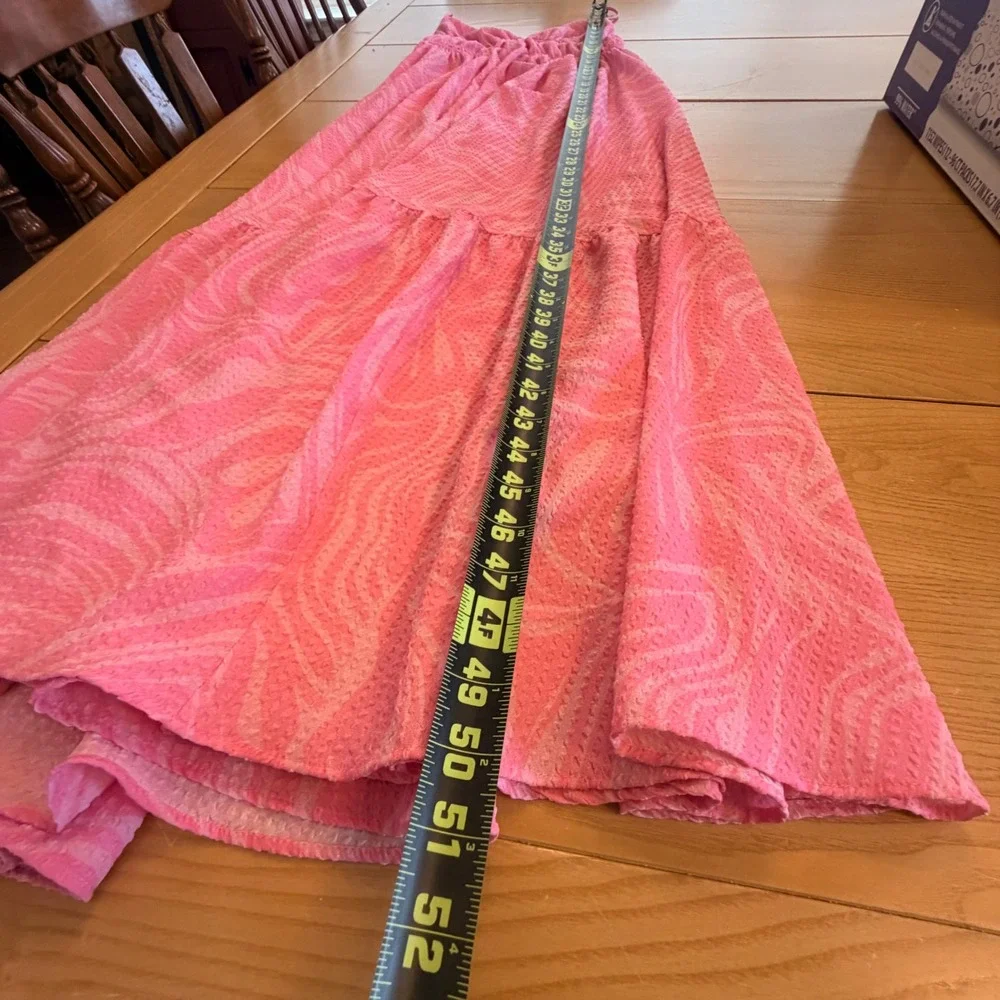 HM Maxi Dress Womens XS Pink Swirl Textured Flowy Barbiecore Summer Vacation - Picture 7 of 9